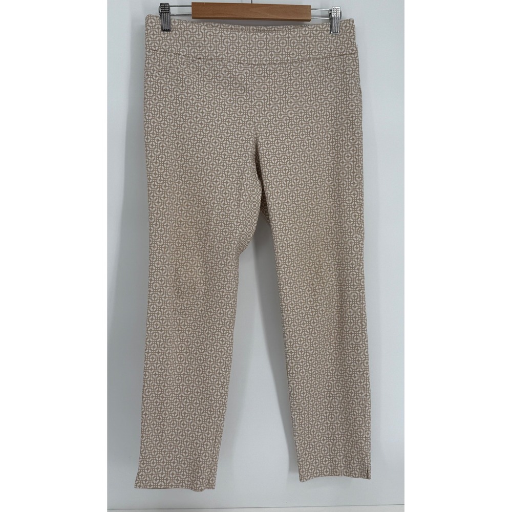 Charter Club‎ Petite Cambridge Slim Pants Tan White Geometric Print Sz 12P